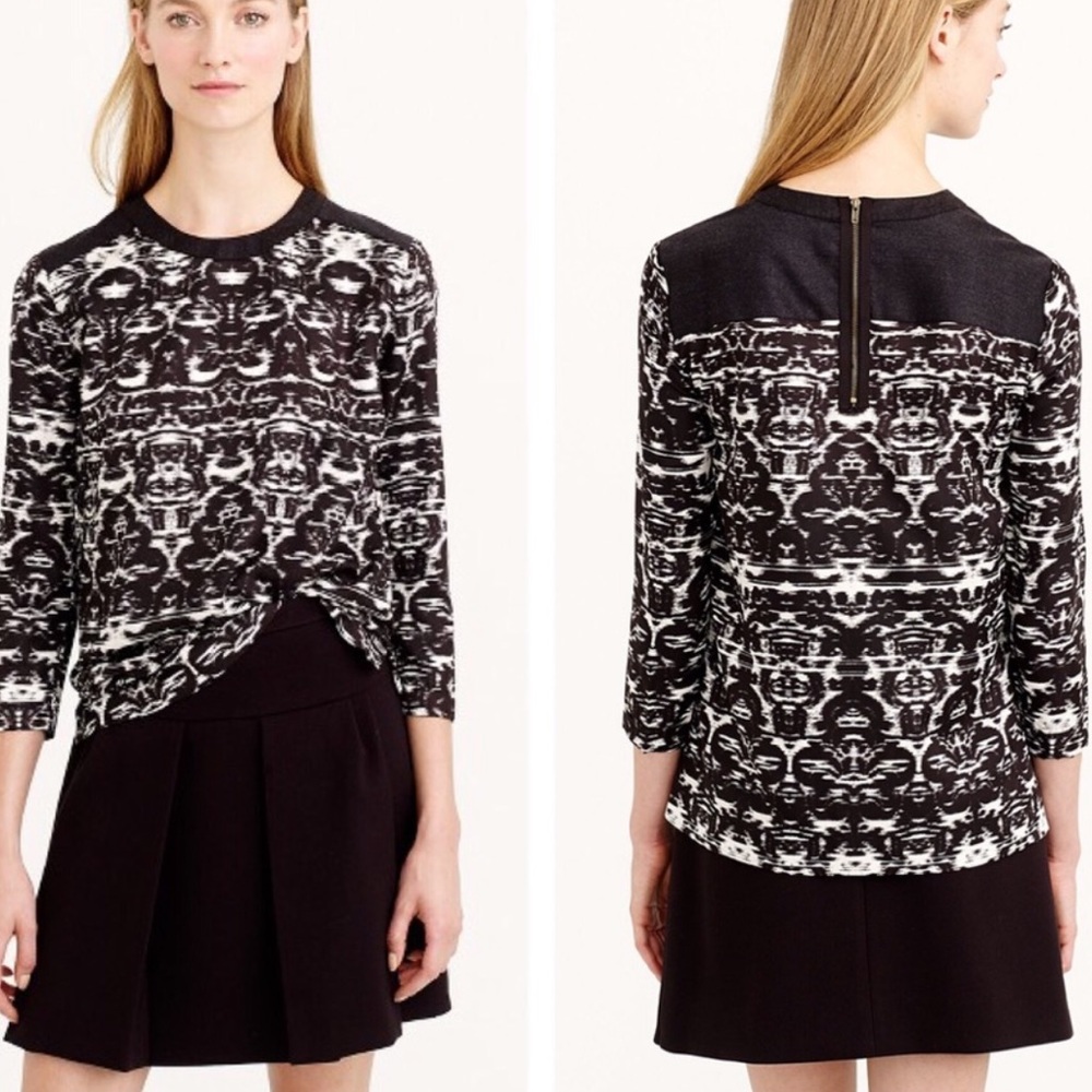 J Crew Blurred Ikat Print Top Blouse Black Sz 6